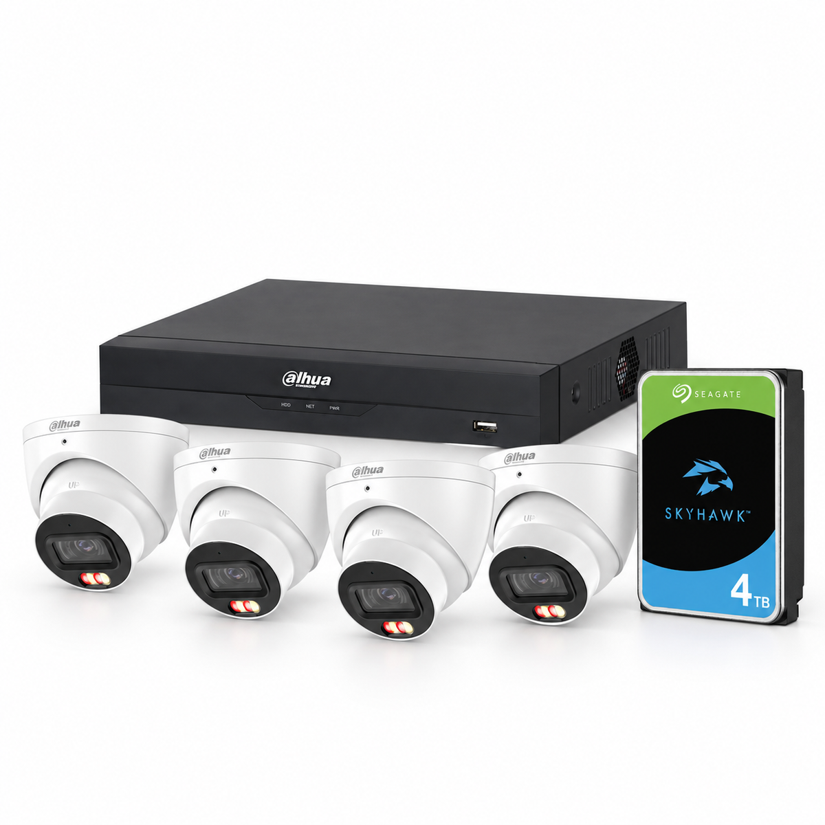 Dahua 8MP Smart Dual-Light CCTV kit with four cameras, PoE NVR and 4TB SkyHawk hard drive