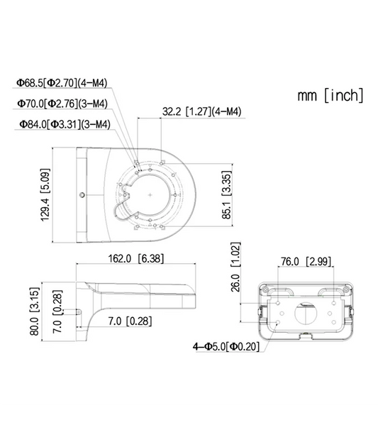 Dahua PFB2204W-B Black Wall Mount Bracket – genuine Dahua camera mounting accessory